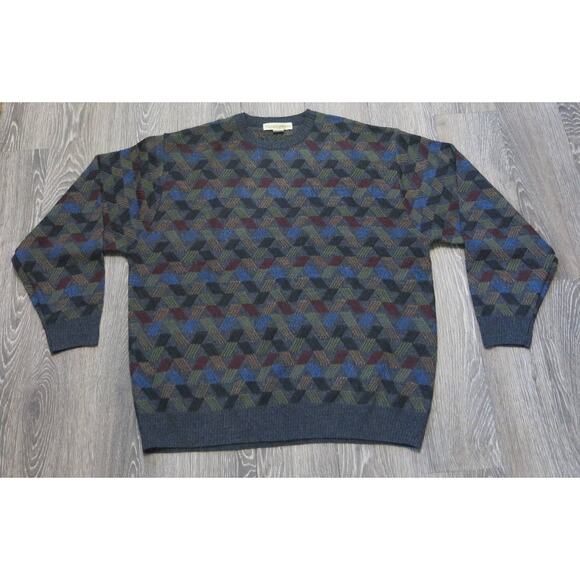VINTAGE MUNSINGWEAR Grandpa Sweater Size XL Men Multi Color Long Sleeve Winter - Picture 1 of 8